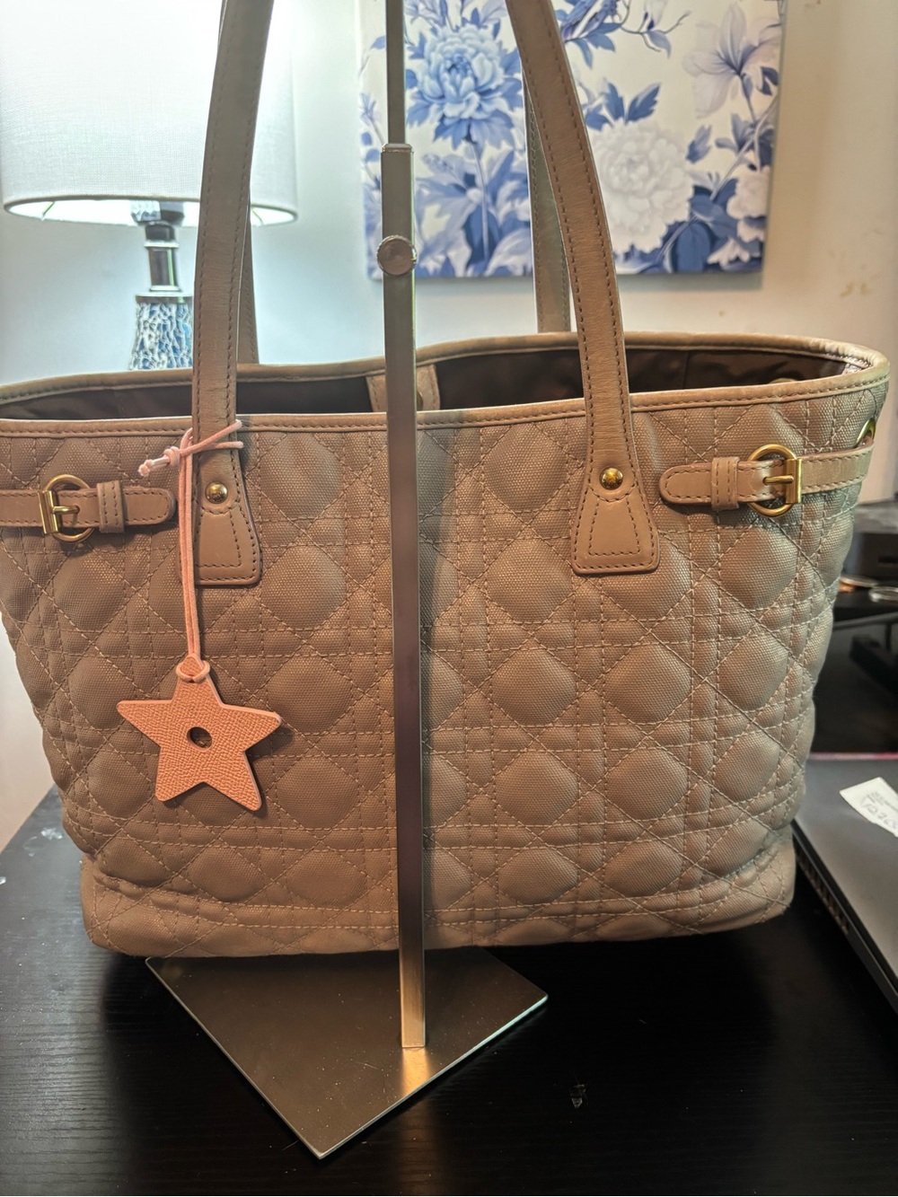 Authentic Christian Dior Panarea Tote Gray Cannage Coated Canvas Very Good Cond - Picture 4 of 13